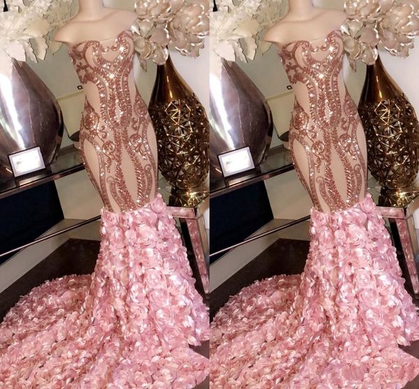 

2020 pink strapless mermaid evening dresses sleeveless full sequined sweep train trumpet prom gowns robe de soiree, Black;red