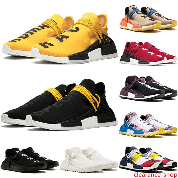

wholesale 2019 pharrell williams human race races tennis men running shoes woman sample yellow core black nerd black designer sneakers 36-47