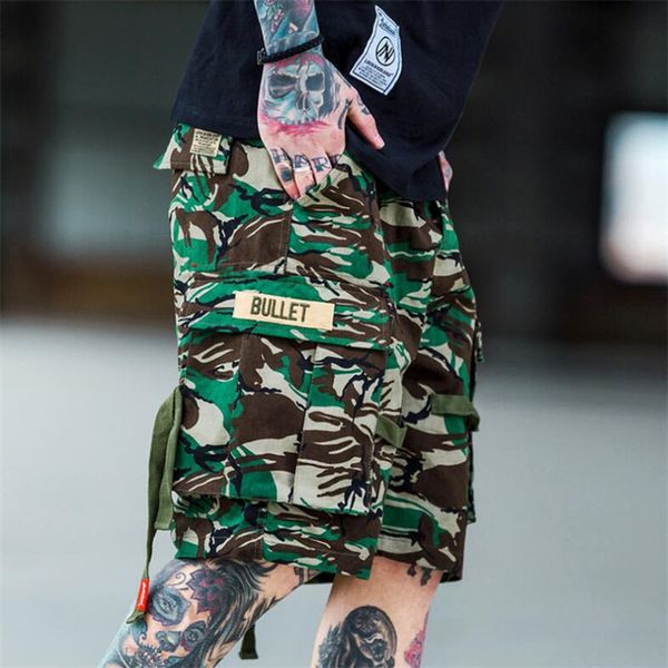 

harajuku camo short joggers summer hip hop cargo short camouflage streetwear men tactical shorts pocket cotton army green, White;black