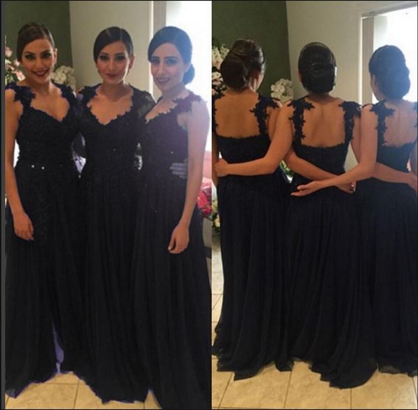 

2019 black v-neck bridesmaid dresses chiffon appliques lace a-line long floor length maid of honor gowns for weddings guests, White;pink