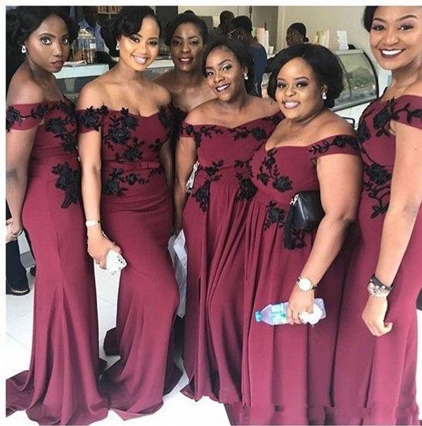 

lace mermaid long bridesmaid dresses 2019 off shoulder african trumpet stain country garden junior wedding guest party dress, White;pink