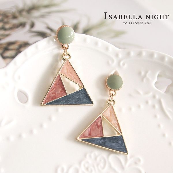 

s971 fashion jewelry s925 silver post drop glaze triangle women dangle stud earrings