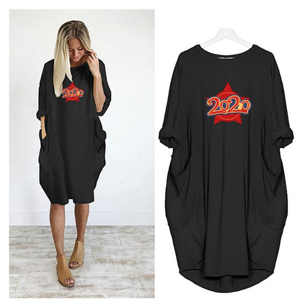 

womens designer dress fashion pattern dresses casual womens clothes with pockets girls summer new 6 styles 2020, Black;gray