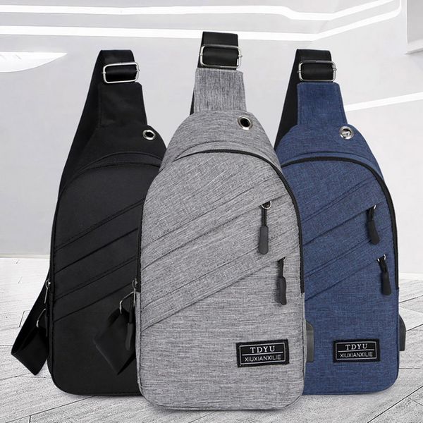 

adisputent outdoor men's chest bag casual waterproof shoulder diagonal package korean version of the headset hole charging bag