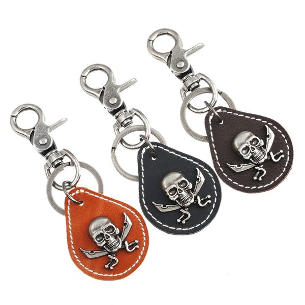 

alloy cool pirate skull pattern charms keychain leather pendant metal chaveiro trinket key chains rings for man bag car keyring, Silver