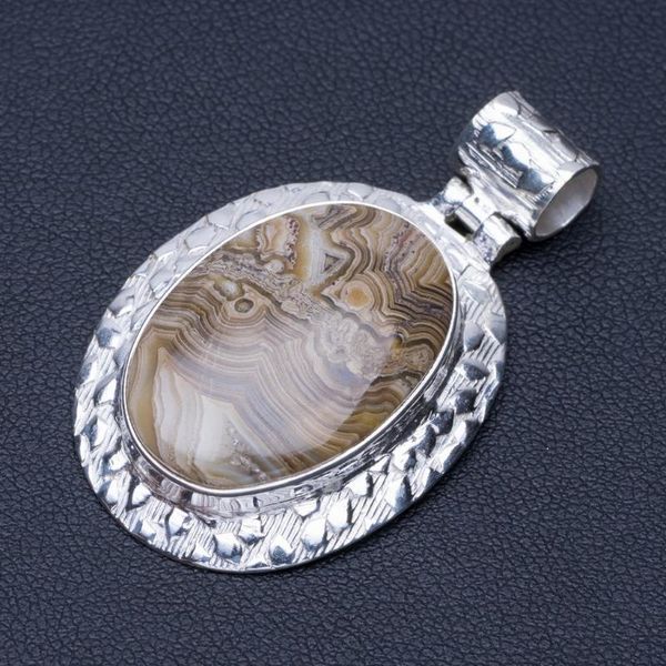 

natural crazy lace agate punk style 925 sterling silver pendant 1 3/4" q0815