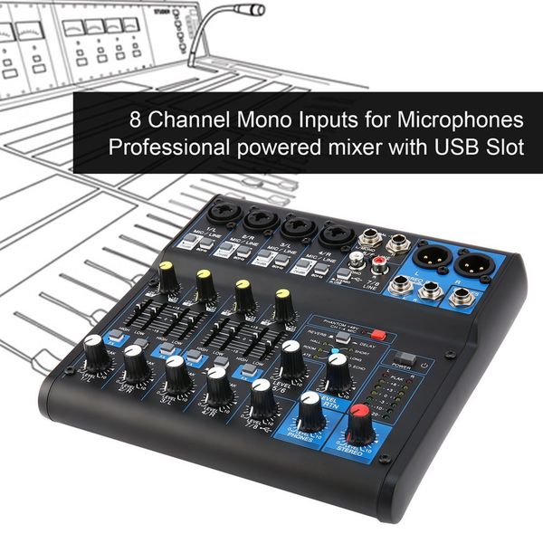 

8 channel dj powered mixer professional power mixing amplifier usb slot 16dsp 110-130v phantom power for microphones uk plug