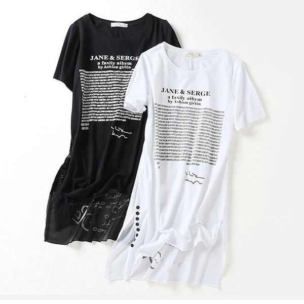 

summer long t shirt women letter black white t-shirt short sleeve thin women cotton tees female tshirt