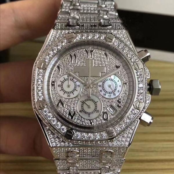 

2019 men watch quartz wristwatch gold stainless steel 42mm diamond mens sports watch wholesale price, Slivery;brown