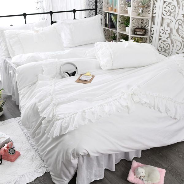 

princess house cotton bedding set lotus leaf embroidered lace quilt case