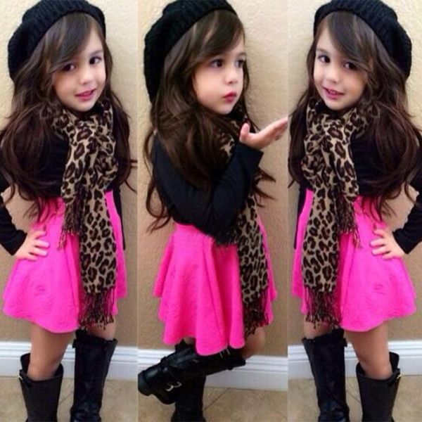

3pcs new kids baby girls long-sleeved coat + skirt + scarf kids clothes set, White