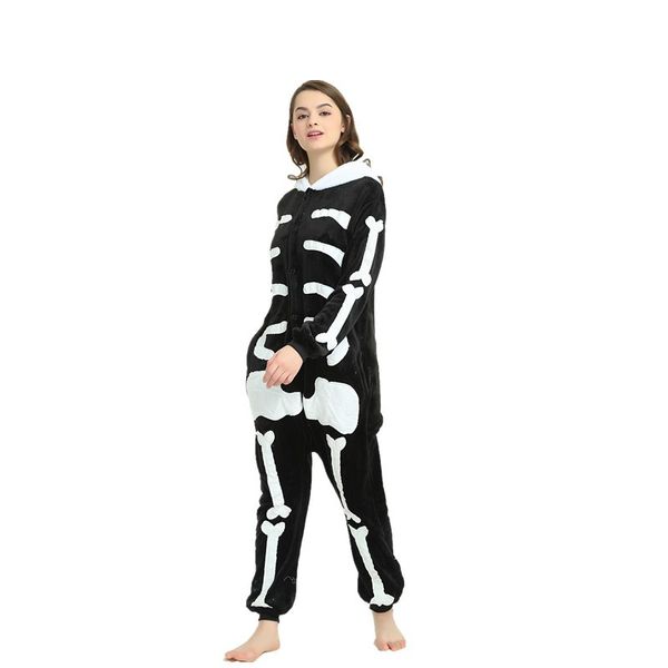 

women skeleton pajamas sets flannel cute animal pajamas kits women winter animal nightie pyjamas sleepwear homewear, Black;red