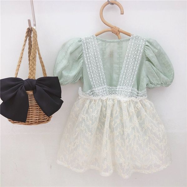 

summer 2020 new girl's light green doll jacquard short sleeve doll jacquard shirt children's cute baby bubble sleeve shirt, White;black