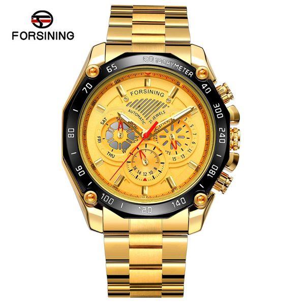 

forsining men's new style mechanical automatic 6 hands analogue dial high-end wristwatch with stainless steel bracelet fsg6910m4, Slivery;brown