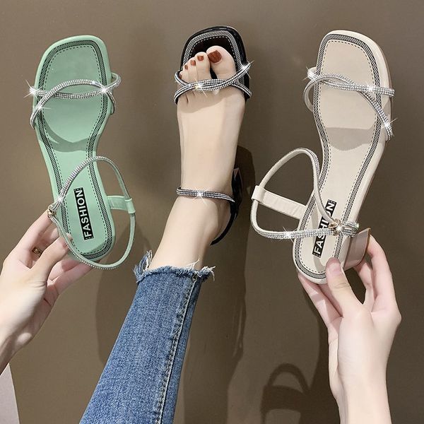 

clear heels chunky sandals female shoe 2020 summer sale of women's shoes med all-match block ladies woman rhinestone lady high, Black