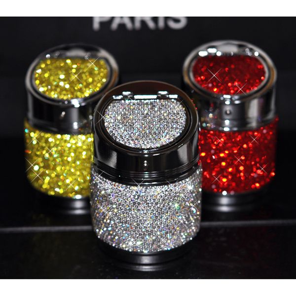

auto car truck cigarette ashtray rhinestones ash cylinder holder metal container luxurious