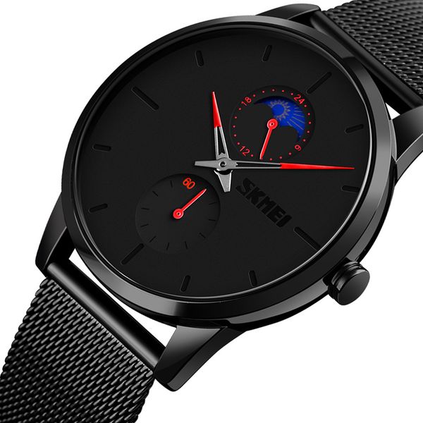 

skmei wristwatches men fashion casual watch stainless steel strap 30m water resistant sports watches, Slivery;brown