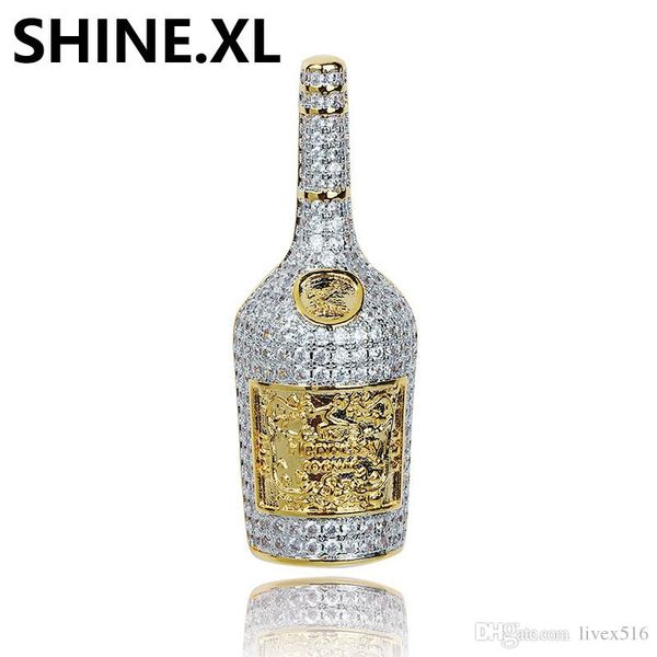 

18k позолоченный виски бутылки вина ожерелье iced out cz mens hip hop jewelry street style gift jewelry, Silver
