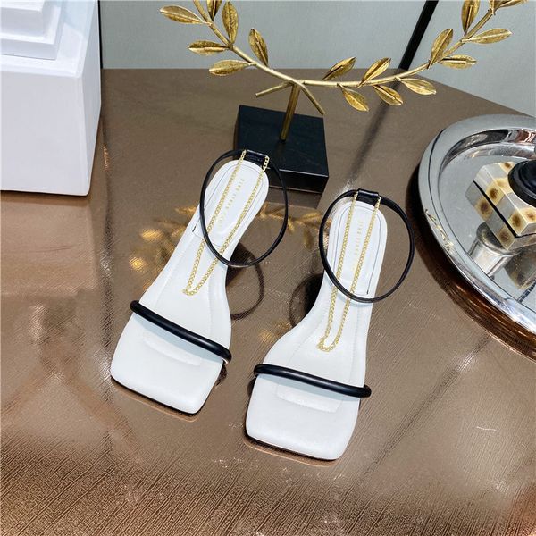 

women sandals square high heel women summer chain sandal shoes fashion narrow band female classic sandals shoes, Black