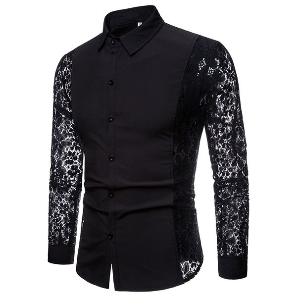 

men's casual shirts men fashion autumn lace sleeve cotton mens long shirt white black dress