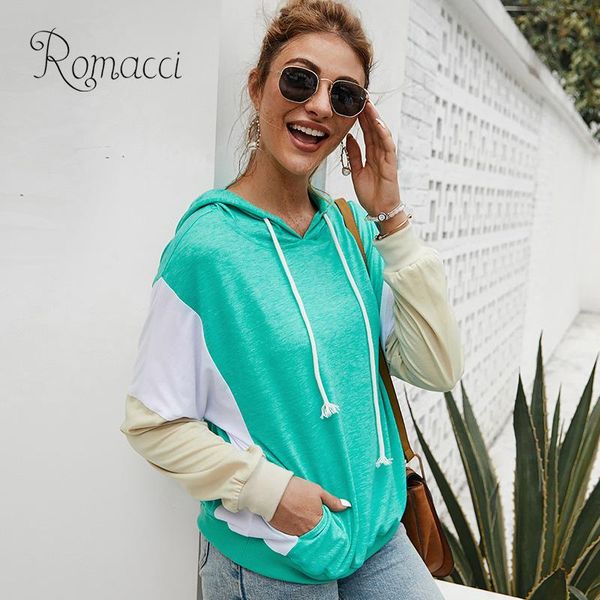 

fashion women autumn splicing hooded hoodie long sleeve drawstring pocket casual streetwear pullover outerwear 2019 new, Black