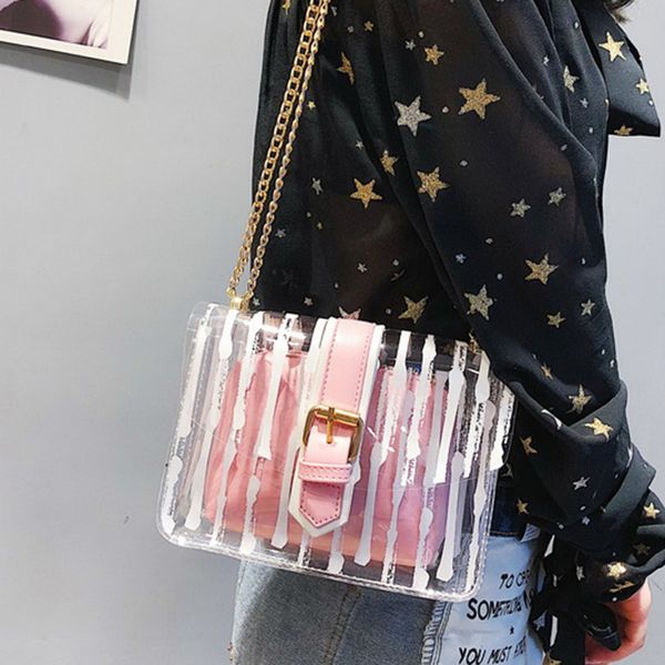 

2020 полосатый прозрачный пвх женщины messenger crossbody сумка женская сумка конфеты желе лето пляжная сумка