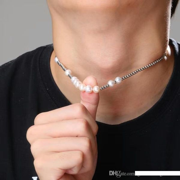 

18 inches hip hop real natural freshwater pearl beaded choker necklace luxury designer pearls beads necklaces lovers chokers jewelry, Silver