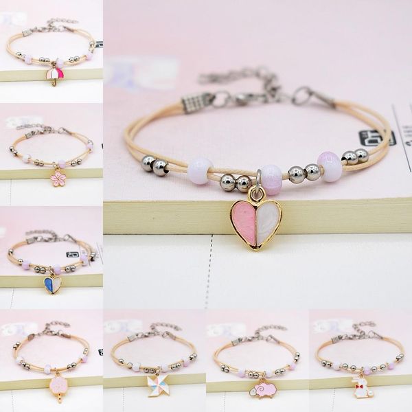 

ceramic bracelet pendant small fresh cartoon animals student umbrella love jewelry gift drip new woven bracelet, Black