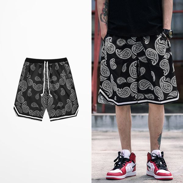 

цветы кешью шорты мужские 100% ацетат summer beach short man хип-хоп сыпучие средней талией короткие бандана, White;black