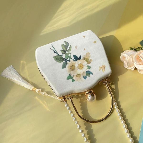

angelatracy 2020 new arrival fashion floral cotton metal frame gold fish diamond women crossbody tassel evening bag box handbag