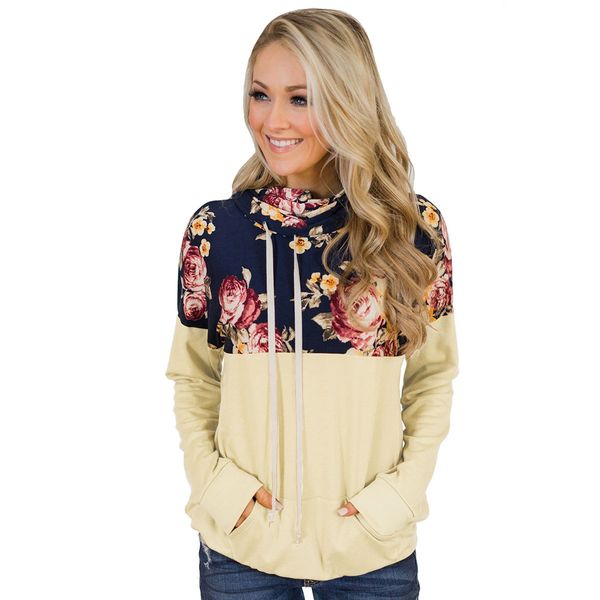 

autumn women's hoodies fashion winter floral printed drawstring sweater long sleeve pullover hooded women's sweatshirts 5 colors s, Black