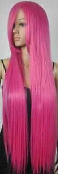 WIG ücretsiz gönderim Yeni Ekstra Uzun Düz Rapunzel Tangled Pembe Bangs Cosplay Saç Peruk Kadınlar