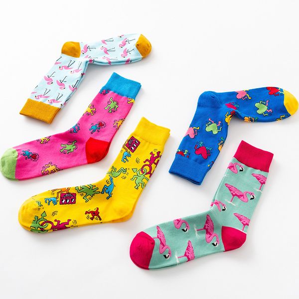 

prydyc autumn winter socks personality creative graffiti socks flamingo men knee-high cycling sweat absorption anti-friction, Black