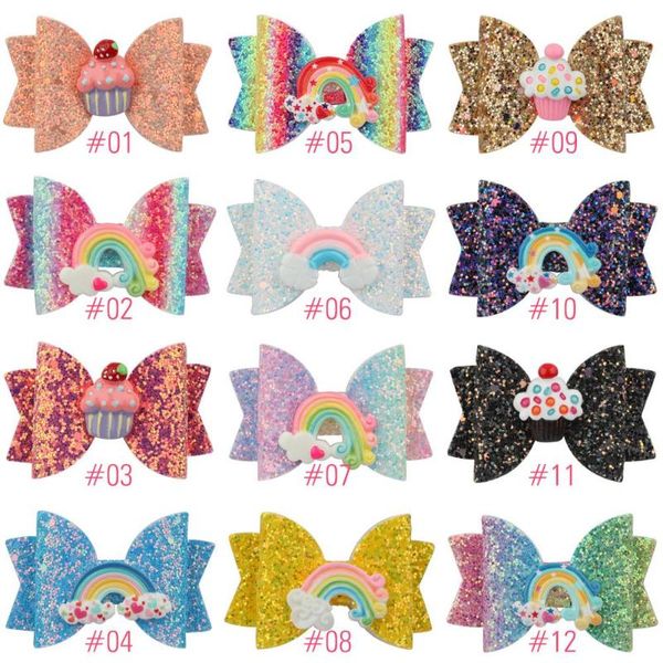 

36pc / серия 3" cute girl облако lollipop радуга шпилька, блеск кожа лук с аллигатор клипом для детей девочек уборов, Slivery;white