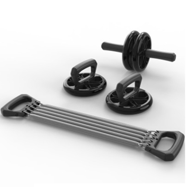 

3 in 1 ab exercise set 2 wheel abdominal wheel with push-up bar steel wire elastic band for exercise fitness equipment trainer