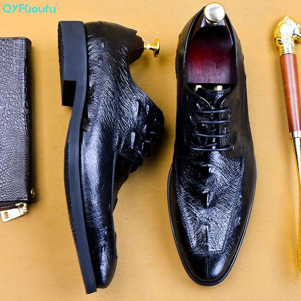 

qyfcioufu handmade vintage fashion crocodile shoes men party wedding formal shoes genuine leather derby dress eu size 46, Black