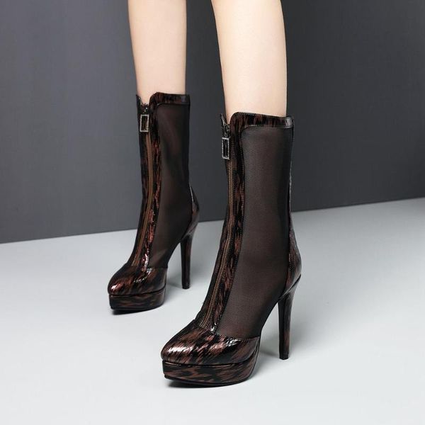 

boots 12 cm stiletto mesh patchwork medium boot, Black