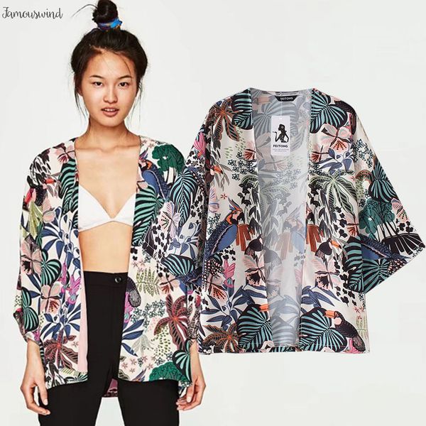 

рубашка шифонового кимоно блуза кардиган cover up wrap вс рубашка мода пляж женщина женщина половина рукав цветочной printed рубашка, White