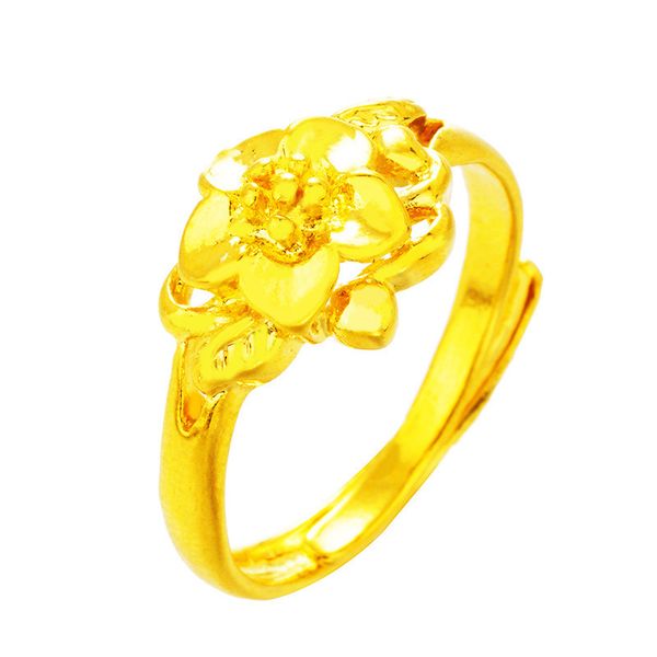 

AprilGrass Brand Designer Sand Gold Flower Open Ring Female Imitation Gold Simple Retro Female Ring Brass Plated Fashion Ring