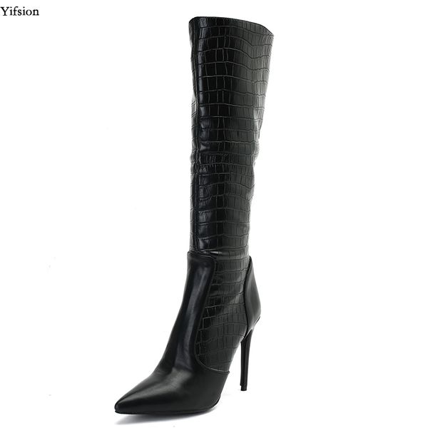 

rontic new fashion women spring knee high boots thin high heel shoes nice pointed toe black party shoes women us size 5-13