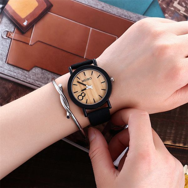 

montre femme meibo modeling wooden quartz mens watch casual wooden color leather watch relogios feminino zegarki damskie w, Slivery;brown