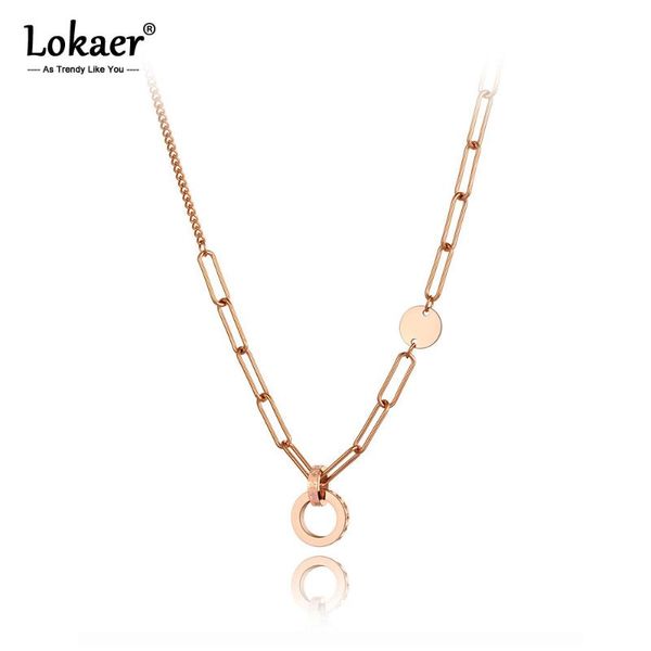 

lokaer hiphop/rock titanium stainless steel double circle charm pendant necklace trendy bohemia choker necklace for women n20118, Golden;silver
