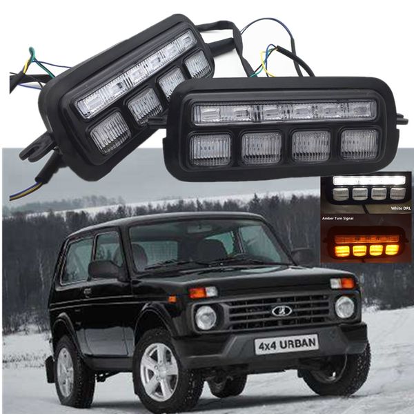 

for lada niva 4x4 1995-2019 led drl lights white daytime running light amber turn signal lights car styling