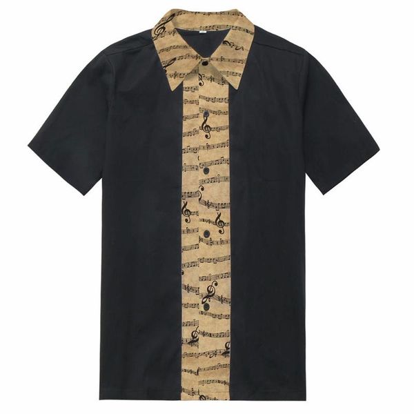 

fashion original design casual shirt punk style cotton men's music stitching tie-style short-sleeve mens shirts 2020 spring new, White;black