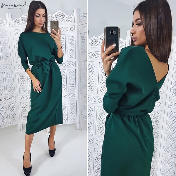 

women casual sashes a line party dress ladies seven sleeve mid calf spring dress 2020 new fashion midi dress solid vintage vestidos, Black;gray