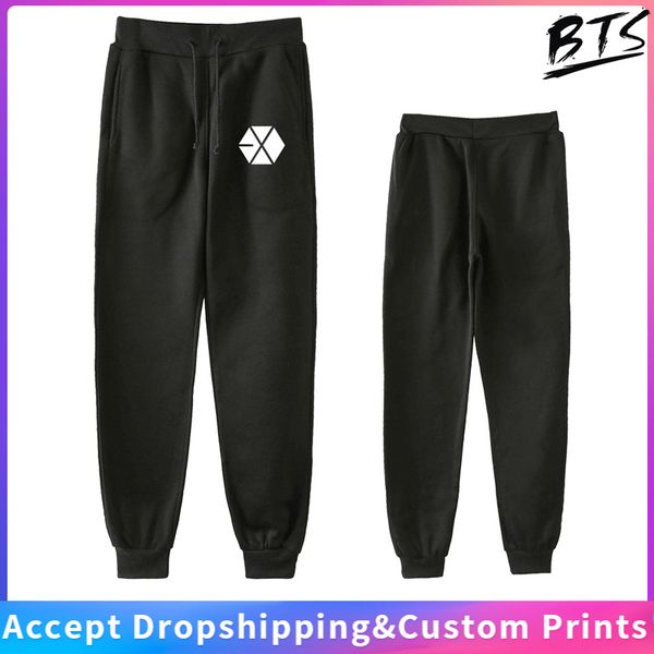 

fashion idol exo print running jogger pants women/men casual trendy streetwear long pants 2019 casual sweatpants, Black