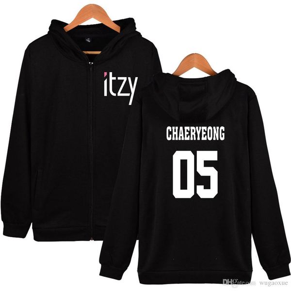 

itzy korean female singer team zipper hoodies sweatshirt winter kpop keep warm long sleeve women/men zipper hooded clothes, Black
