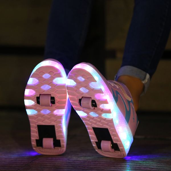 

spring tide two wheels children roller skate shoes usb charge led flashing kids lamp shoes boy girl outdoor street roller skates