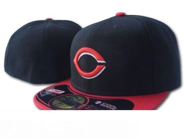 

popular hip hop men's sport team fitted caps on field full closed design black red brim baseball hats, Blue;gray