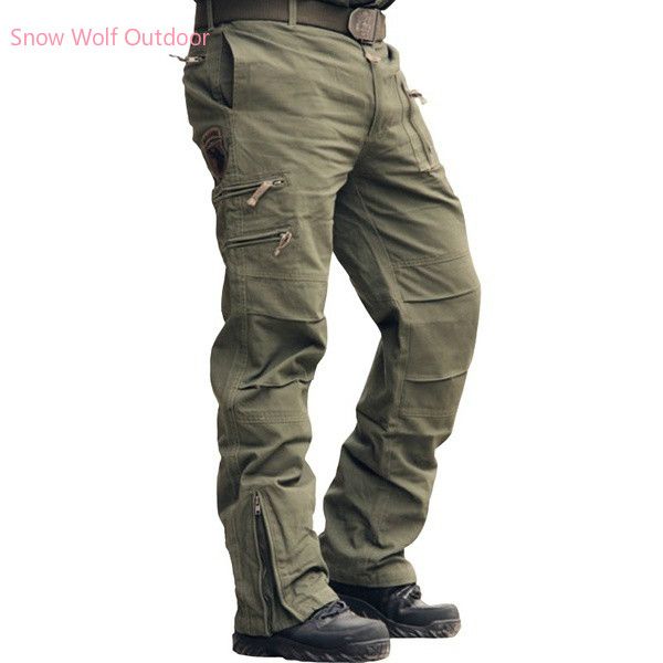 

airborne jeans casual training cotton breathable multi pocket army camouflage cargo pants trousers for men 28-38, Black